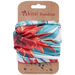Akitai Boho Bandeau Headband - Neo Flowers on White Pattern - #1037